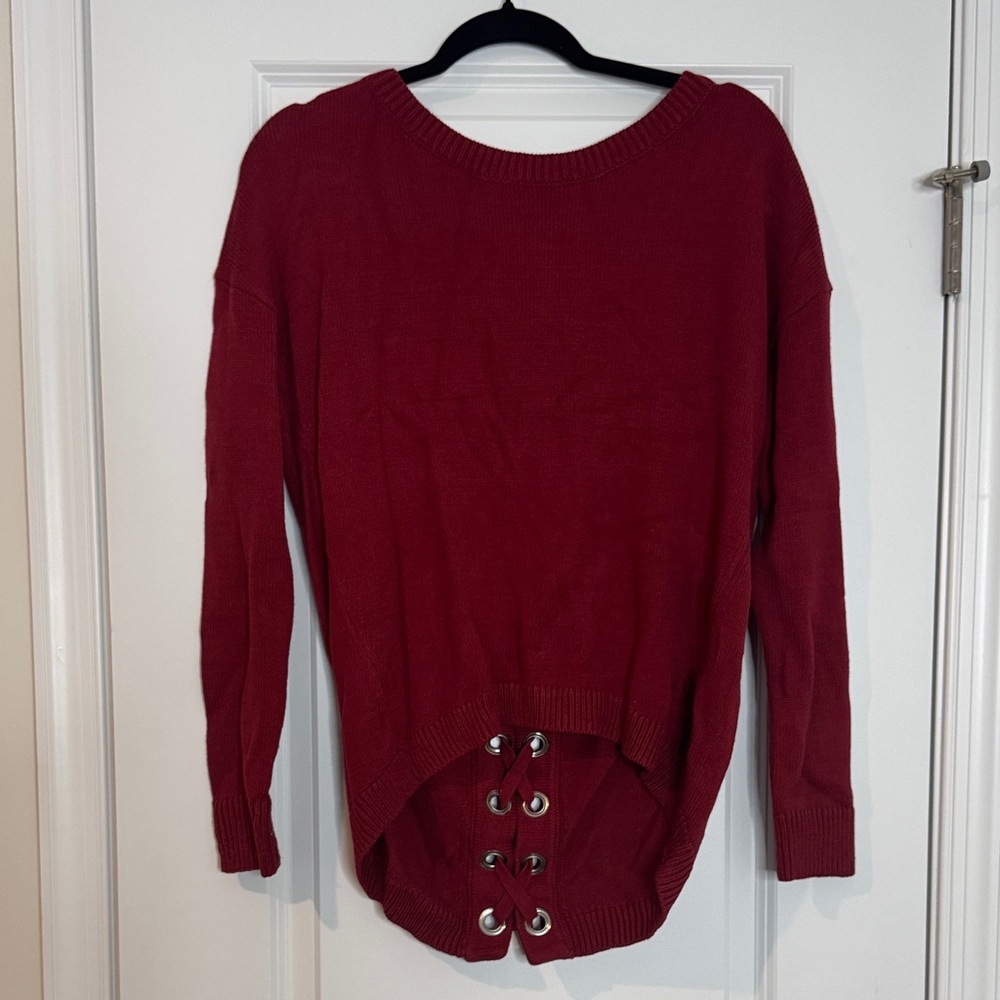 Express Red Sweater with Lace-Up Back